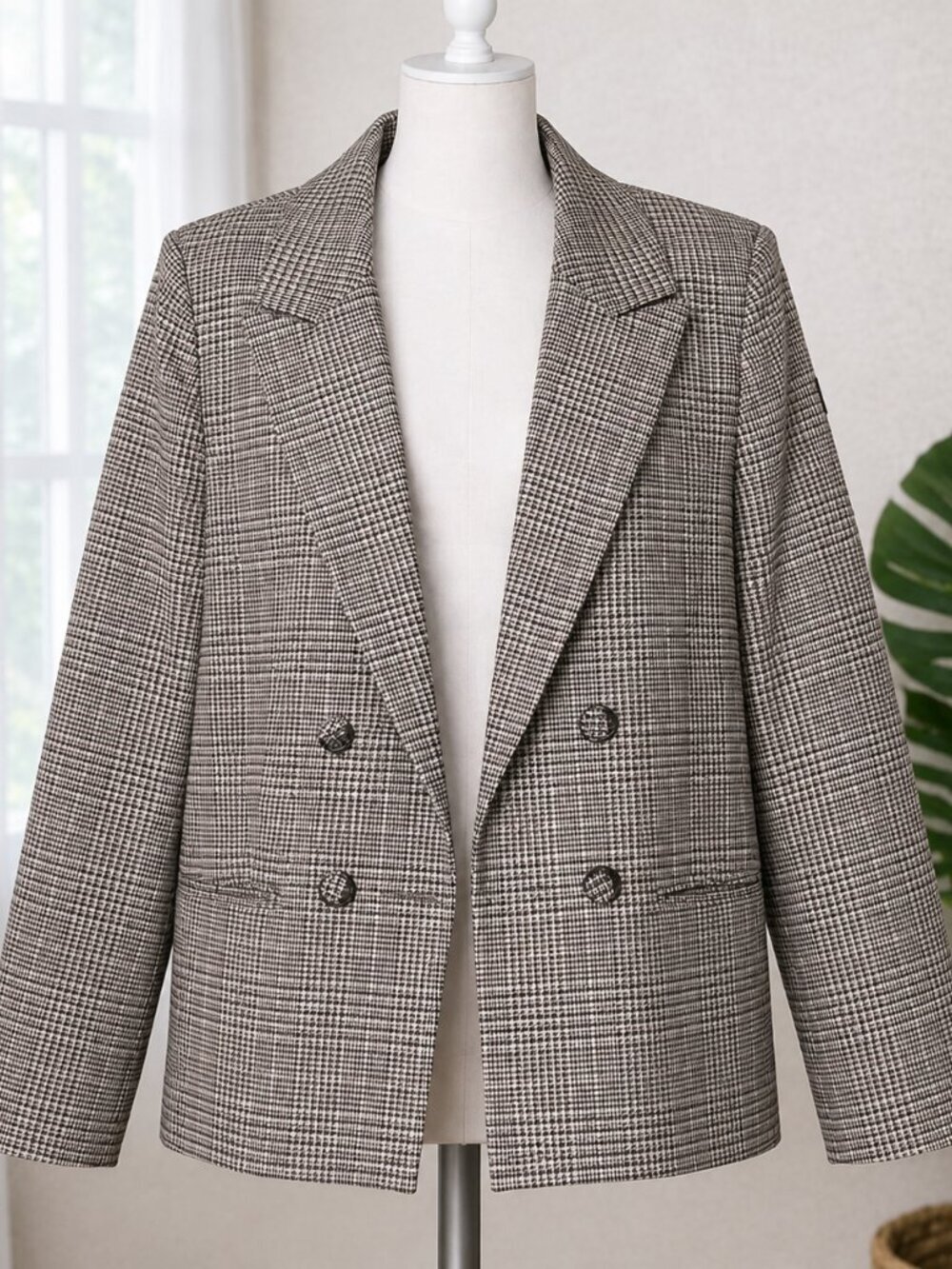 WORTHINGTON  Women's Plaid Blazer Pockets Faux Buttondown SIZE M
